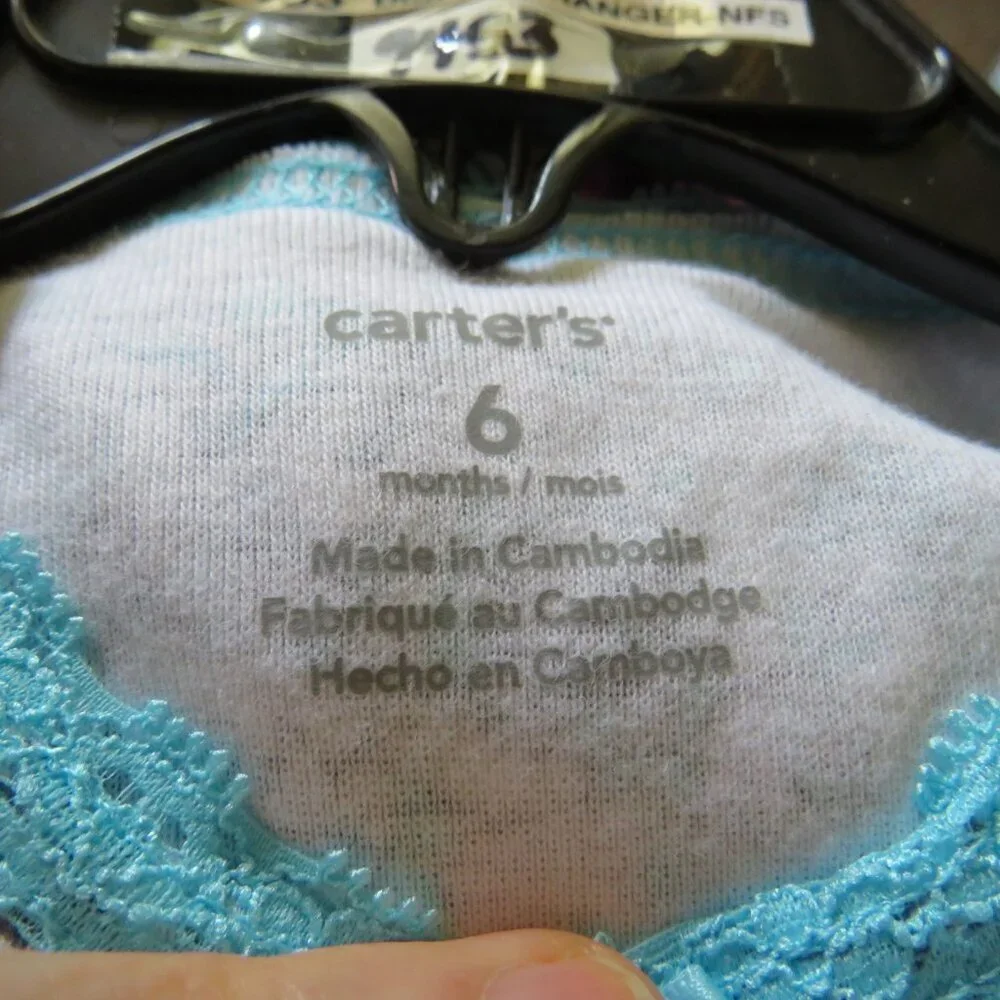 Baby Blue Floral Bodysuit 100% cotton 6mts Carters